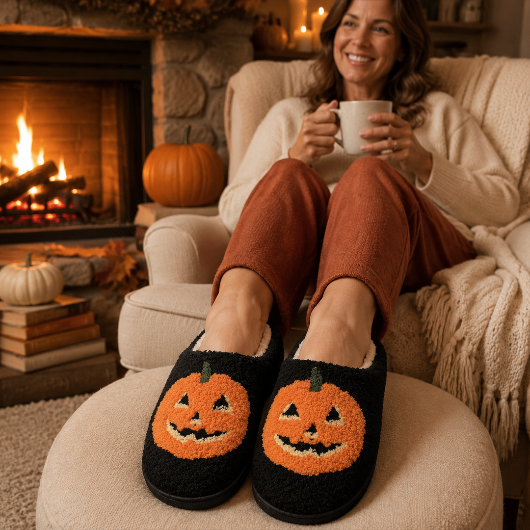 Halloween Slippers for Women, Pumpkin Bat Plush Gift