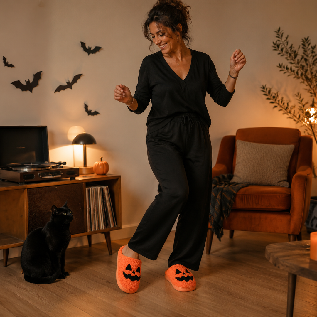 Halloween Slippers for Women, Pumpkin Bat Plush Gift