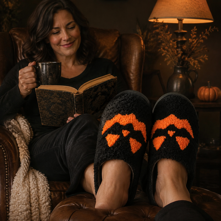 Halloween Slippers for Women, Pumpkin Bat Plush Gift
