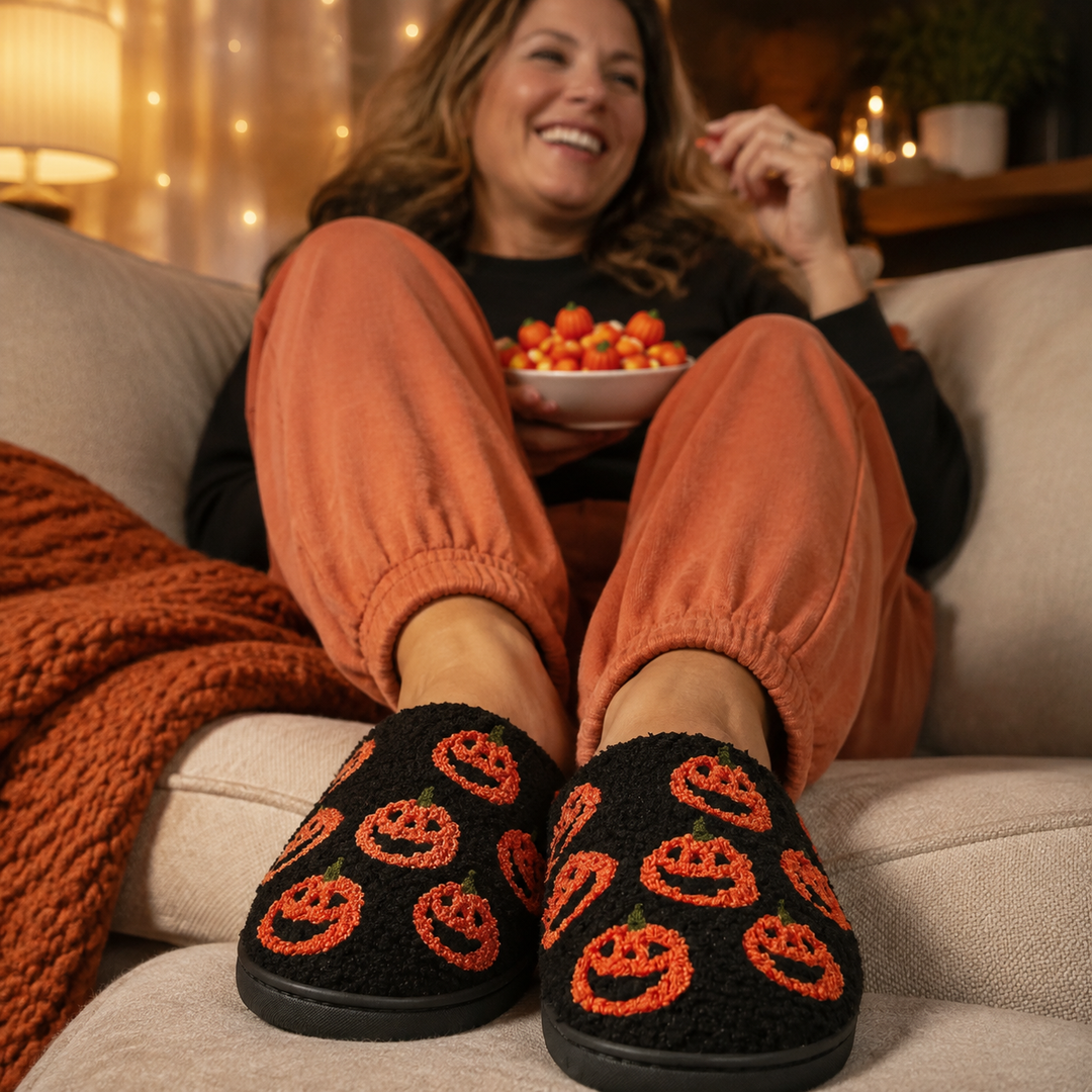 Halloween Slippers for Women, Pumpkin Bat Plush Gift