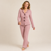 Fleece Pajama Set for Women, Turn-Down Collar and Pants