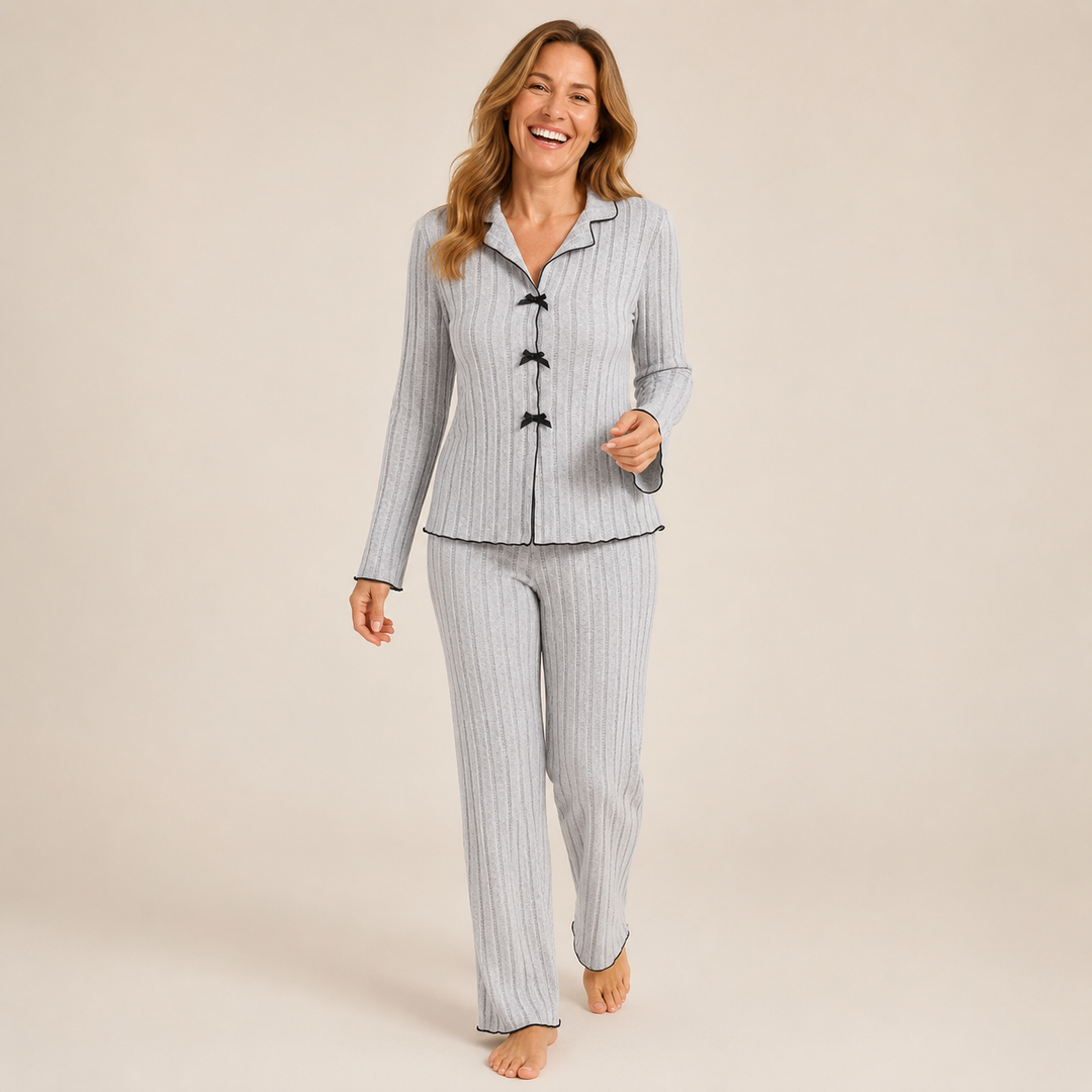 Fleece Pajama Set for Women, Turn-Down Collar and Pants