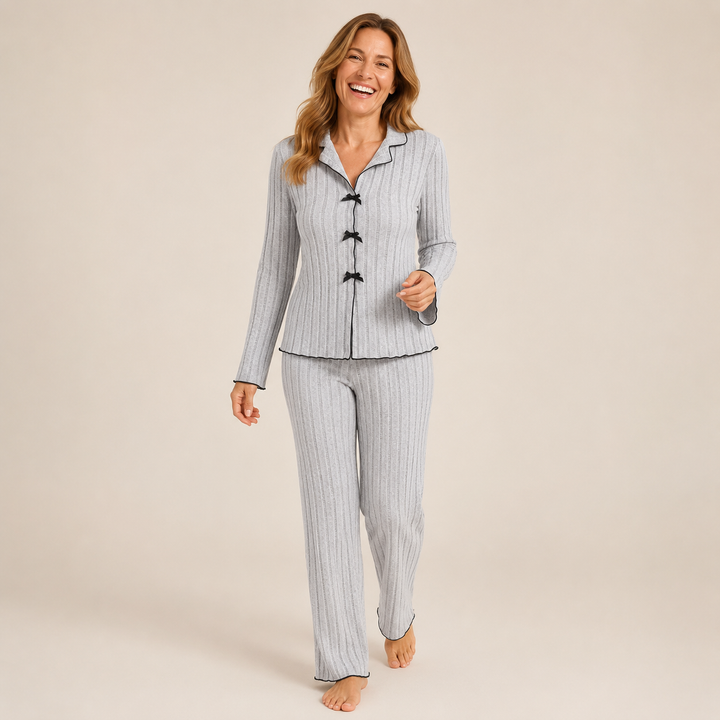 Fleece Pajama Set for Women, Turn-Down Collar and Pants