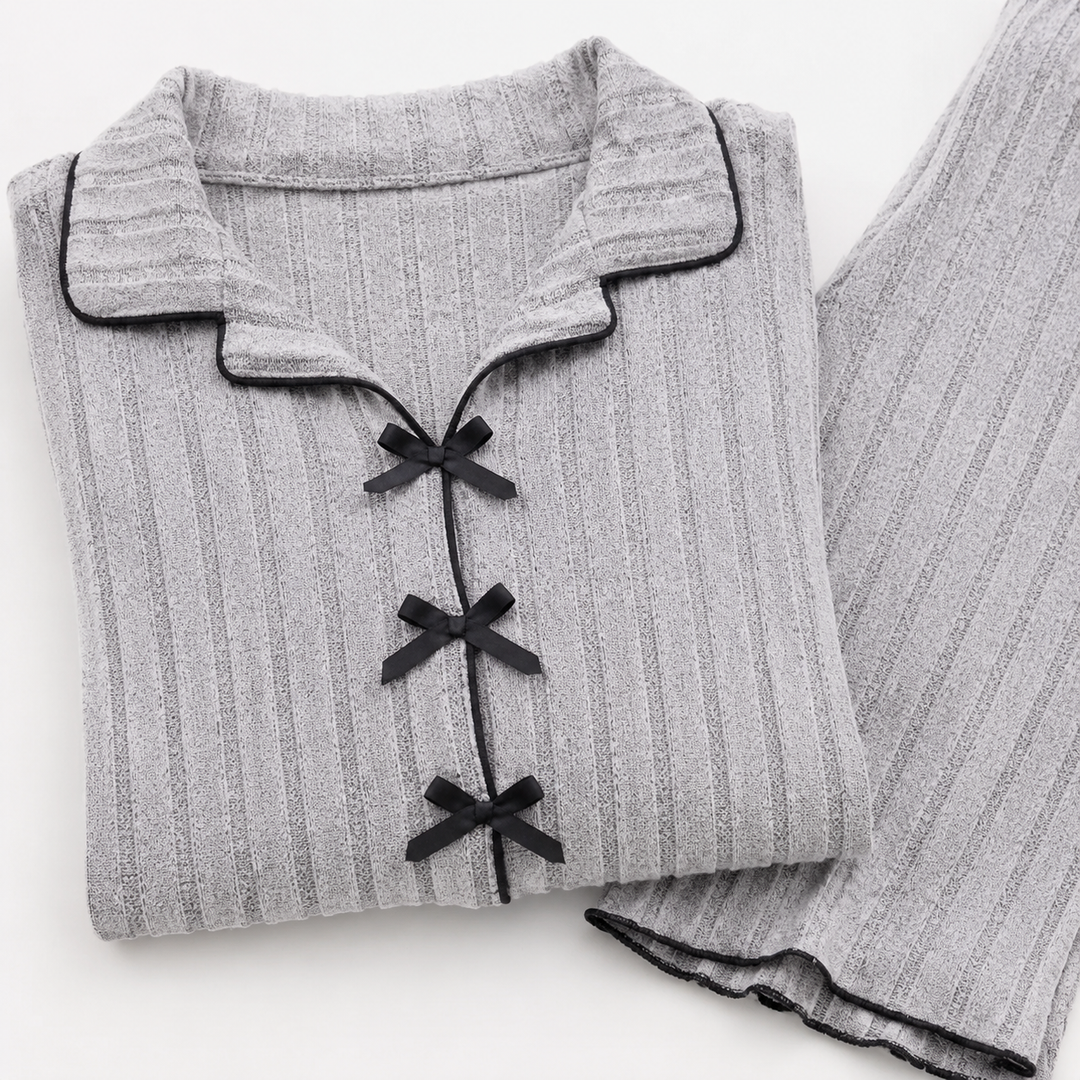 Fleece Pajama Set for Women, Turn-Down Collar and Pants