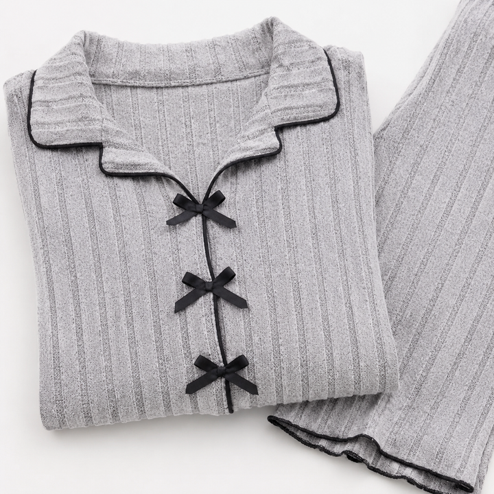 Fleece Pajama Set for Women, Turn-Down Collar and Pants