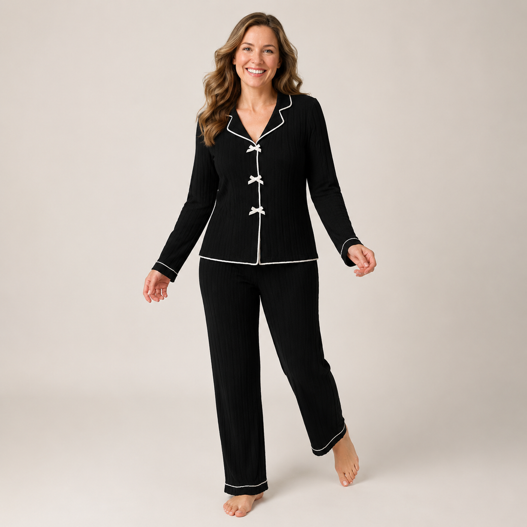 Fleece Pajama Set for Women, Turn-Down Collar and Pants