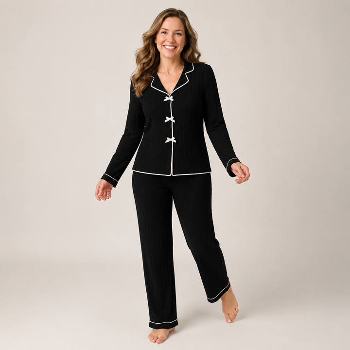 Fleece Pajama Set for Women, Turn-Down Collar and Pants