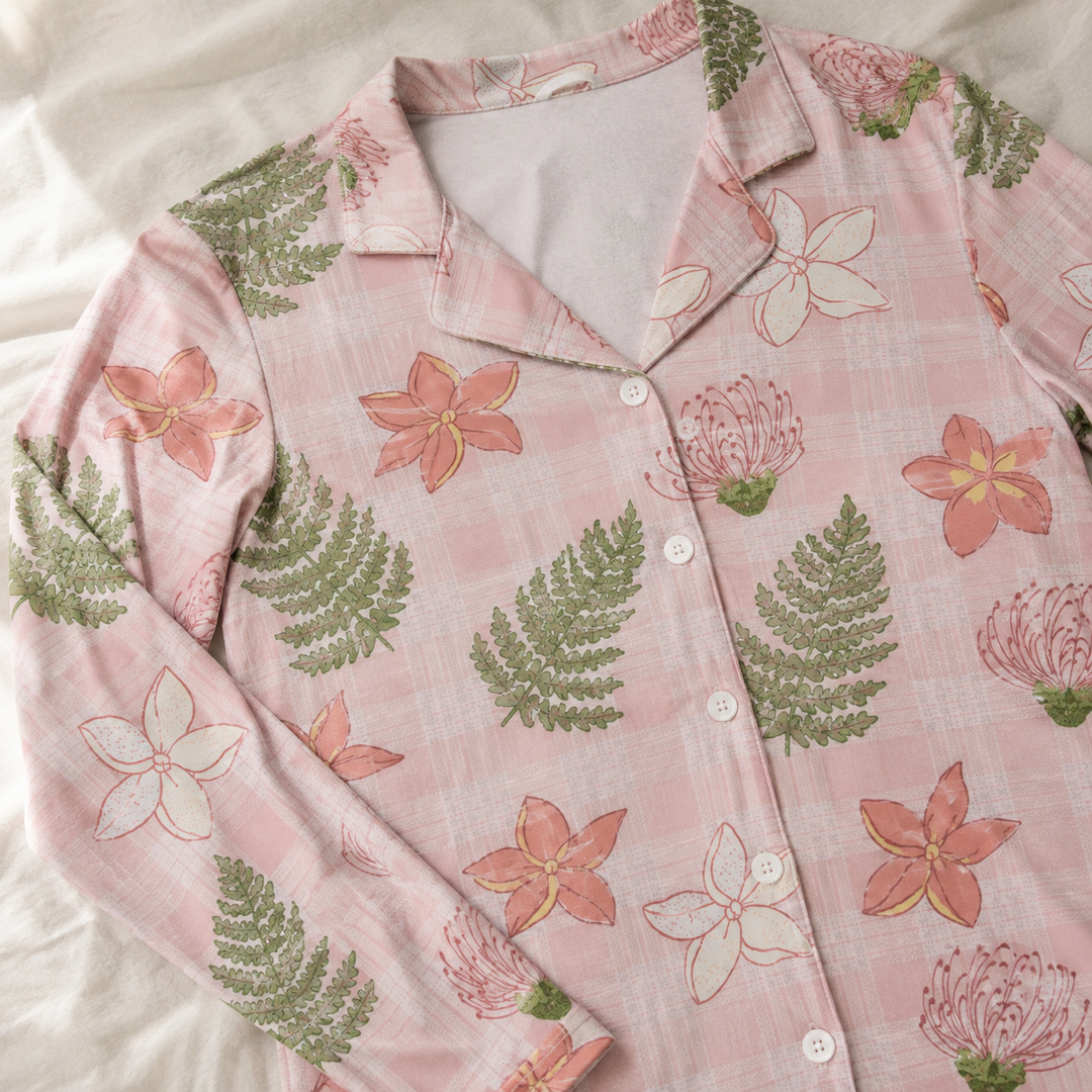 Hawaiian Floral Nightshirt for Women, Long Sleeve Button-Down – photo 6