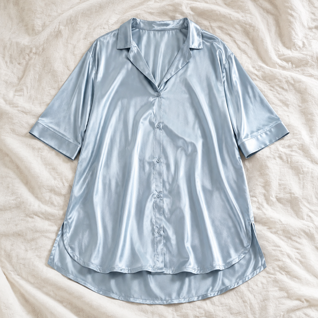 Satin Sleep Shirt for Women, Short Robe with Side Split – photo 2