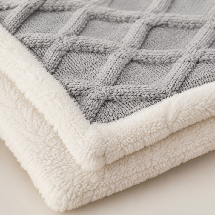 Fleece throw blanket in pink folded neatly