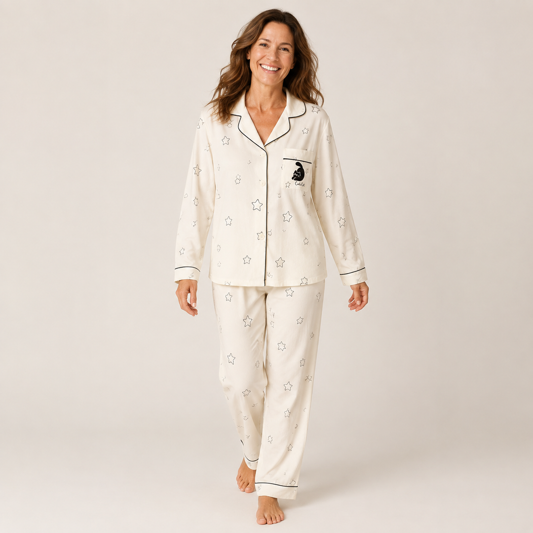 Check Pajama Set for Women, Long Sleeve Cardigan Style