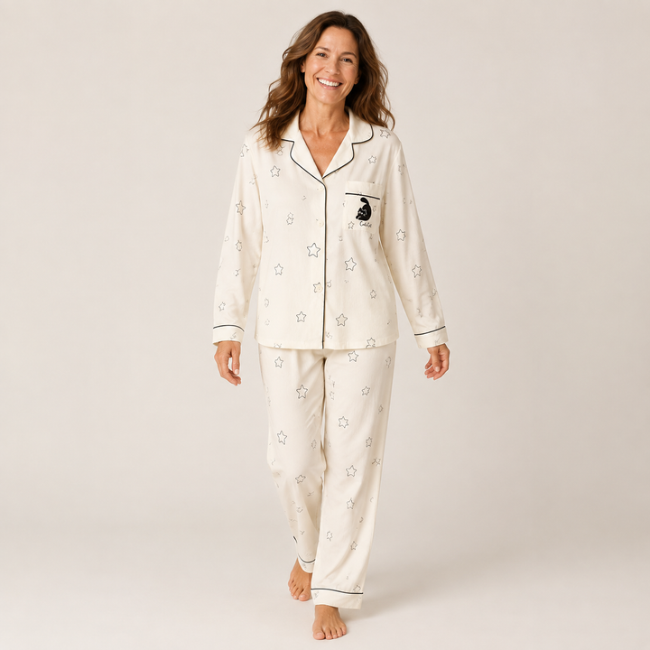 Check Pajama Set for Women, Long Sleeve Cardigan Style