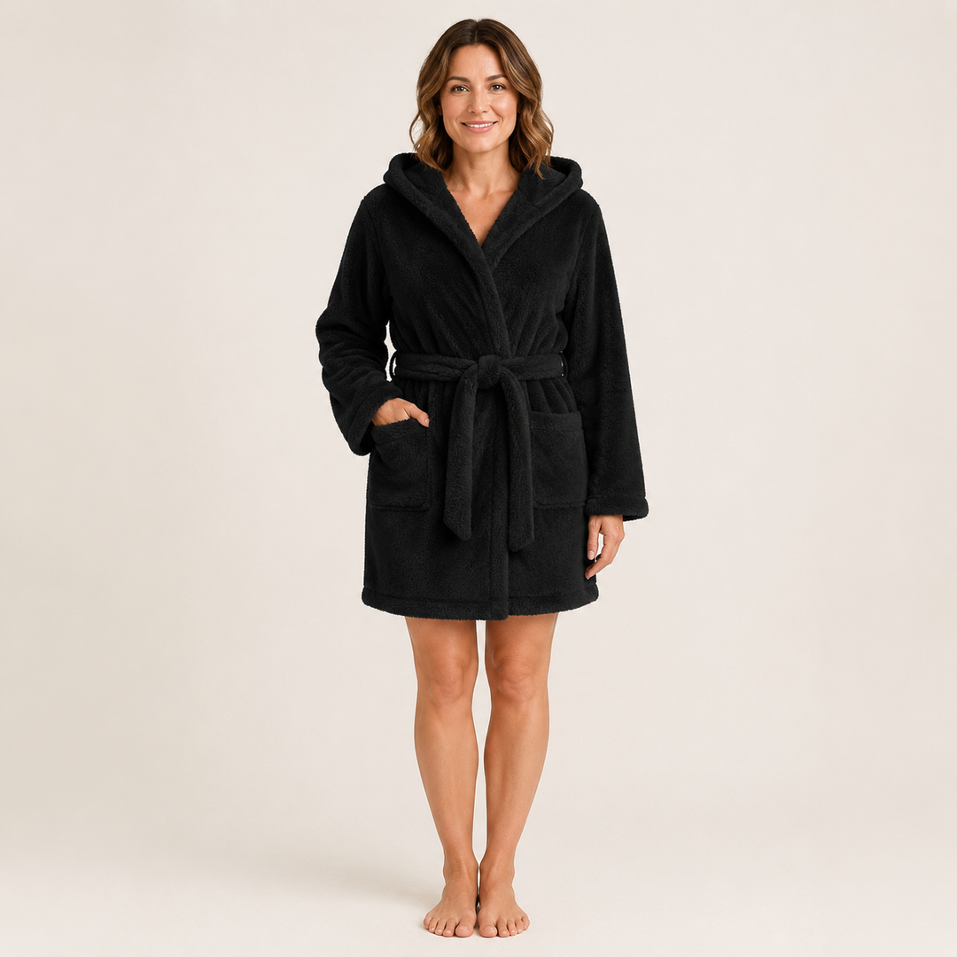 Hooded Coral Fleece Robe for Women, Short Plush Wrap