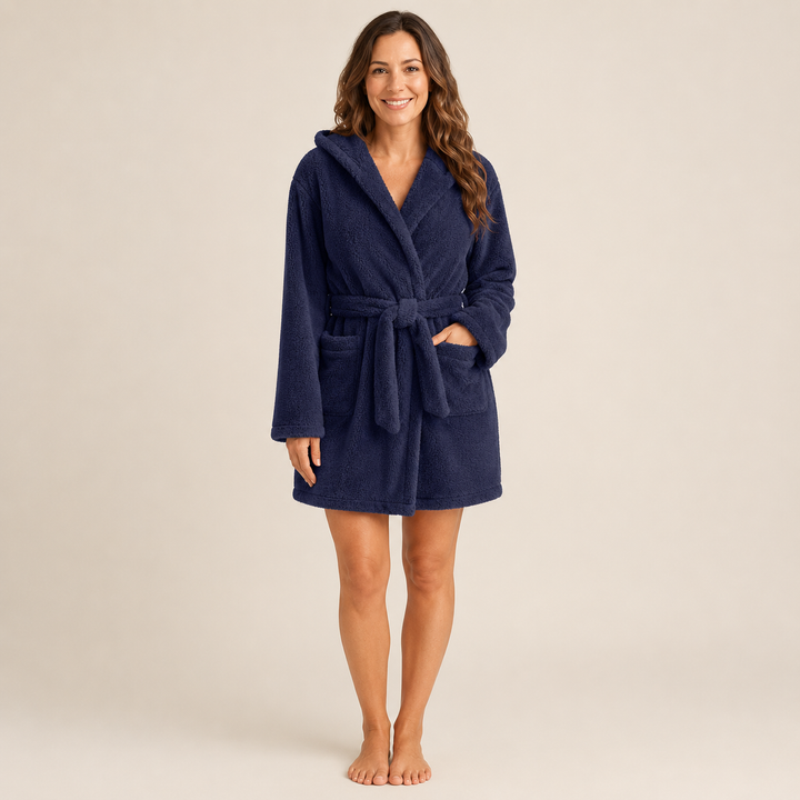 Hooded Coral Fleece Robe for Women, Short Plush Wrap