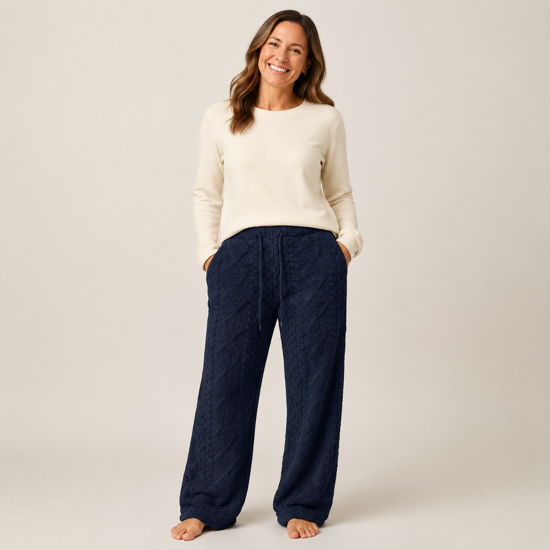 Fuzzy Fleece Pajama Pants for Women, Wide Leg