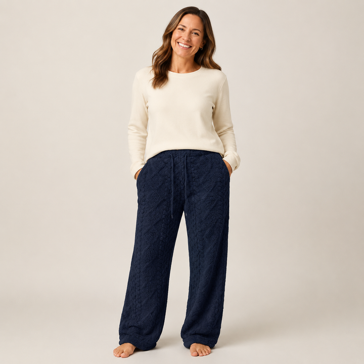 Fuzzy Fleece Pajama Pants for Women, Wide Leg