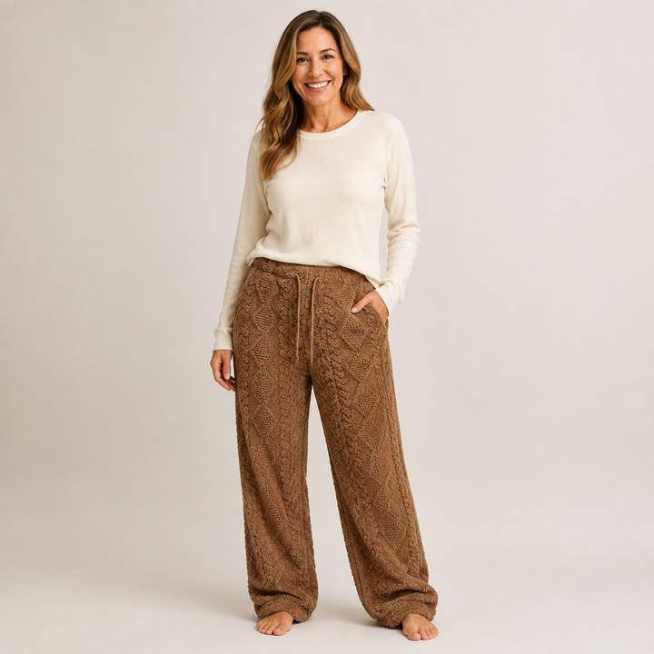 Fuzzy Fleece Pajama Pants for Women, Wide Leg
