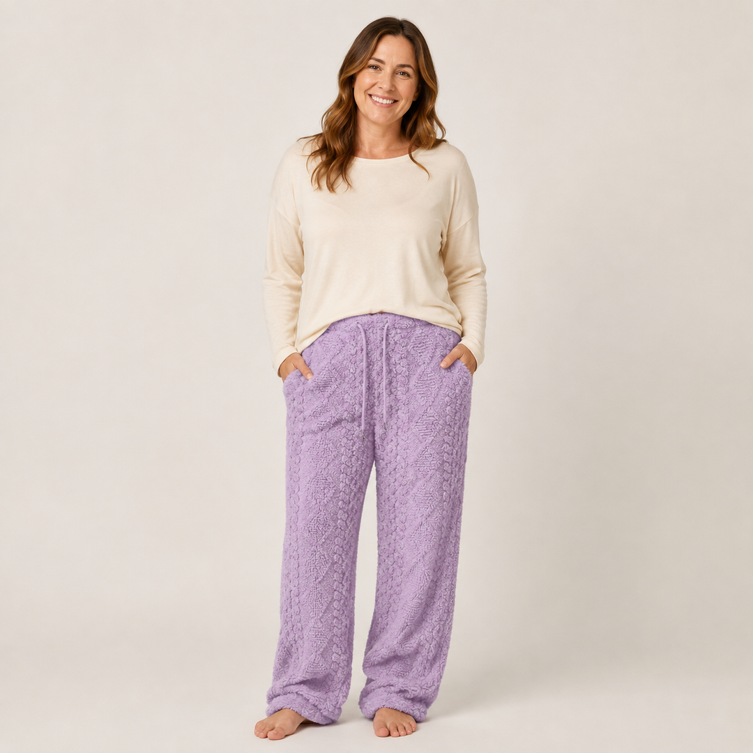 Fuzzy Fleece Pajama Pants for Women, Wide Leg