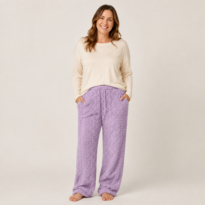Fuzzy Fleece Pajama Pants for Women, Wide Leg