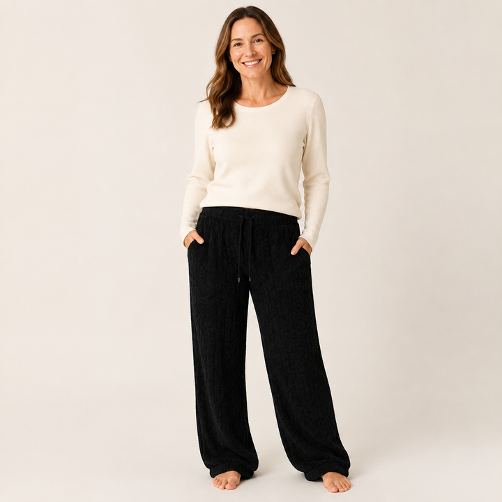 Fuzzy Fleece Pajama Pants for Women, Wide Leg