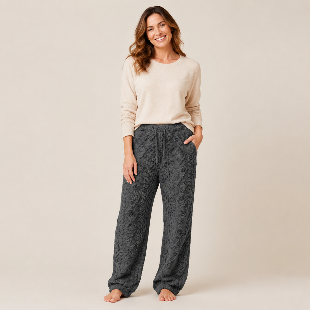 Fuzzy Fleece Pajama Pants for Women, Wide Leg
