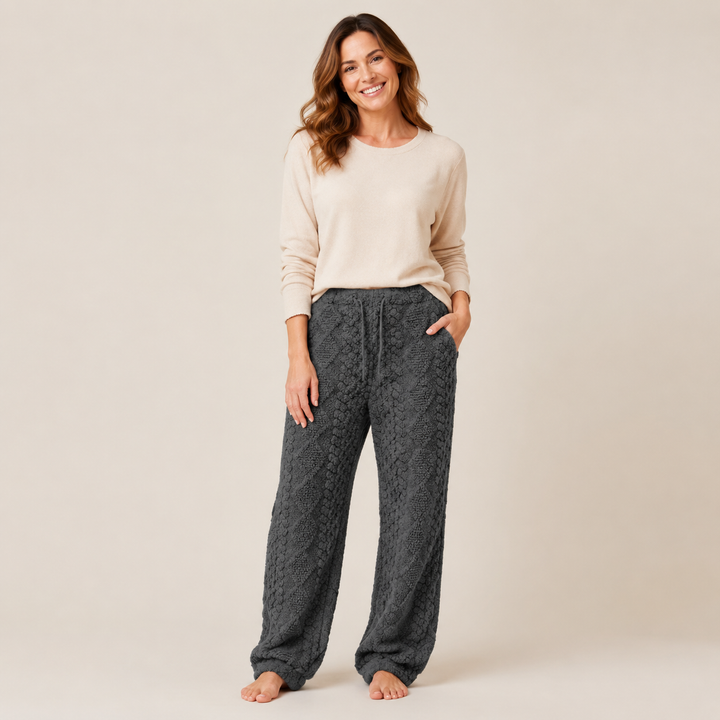Fuzzy Fleece Pajama Pants for Women, Wide Leg