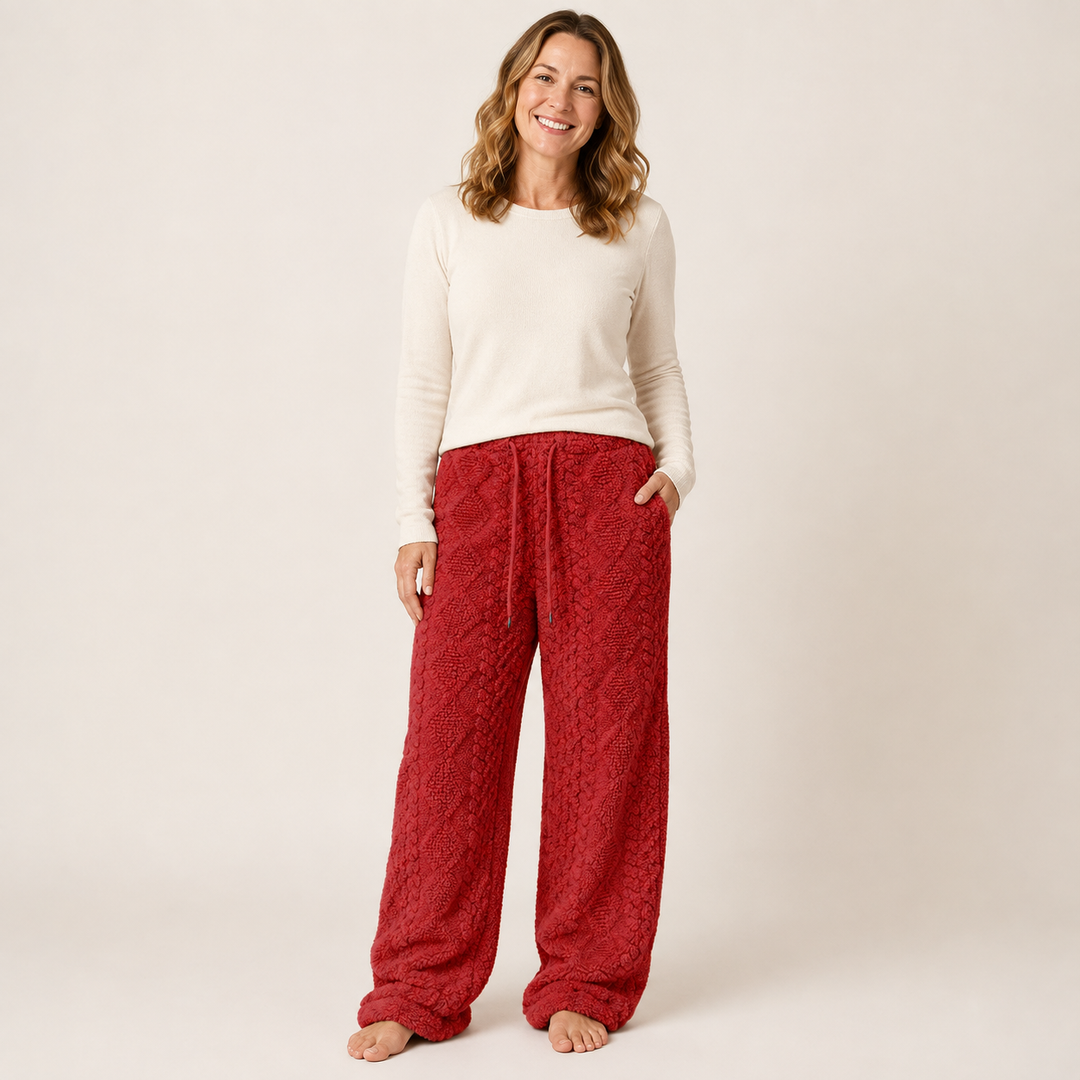 Fuzzy Fleece Pajama Pants for Women, Wide Leg