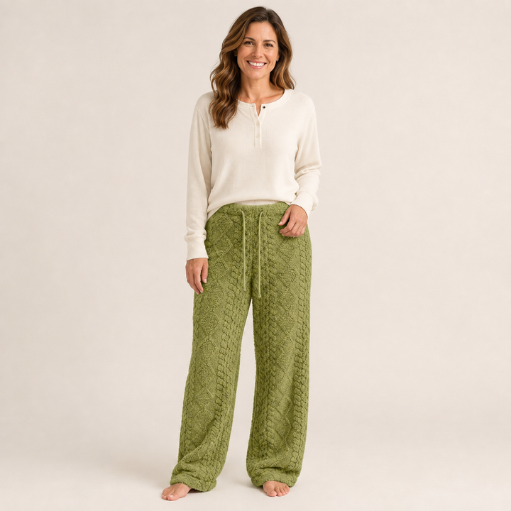 Fuzzy Fleece Pajama Pants for Women, Wide Leg