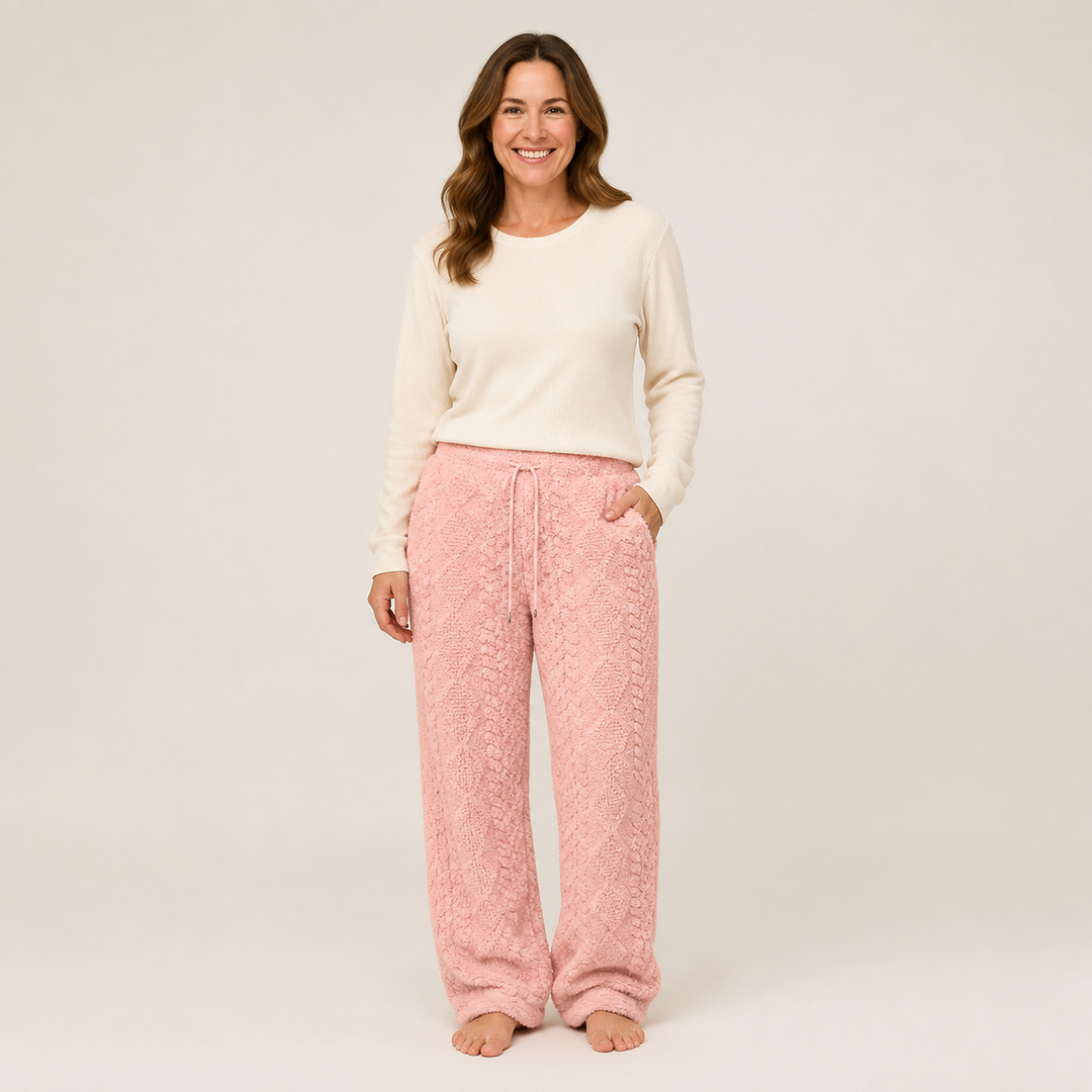 Fuzzy Fleece Pajama Pants for Women, Wide Leg