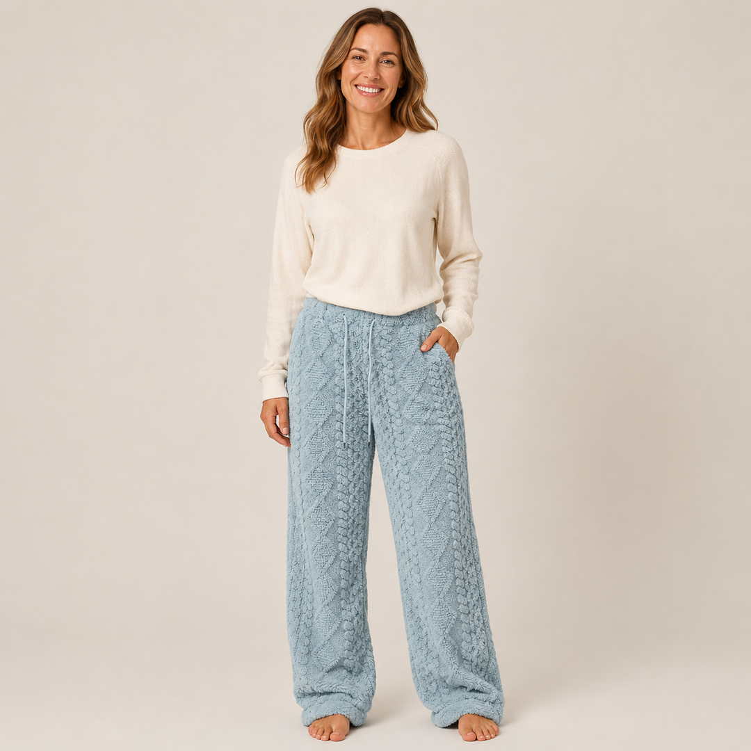 Fuzzy Fleece Pajama Pants for Women, Wide Leg