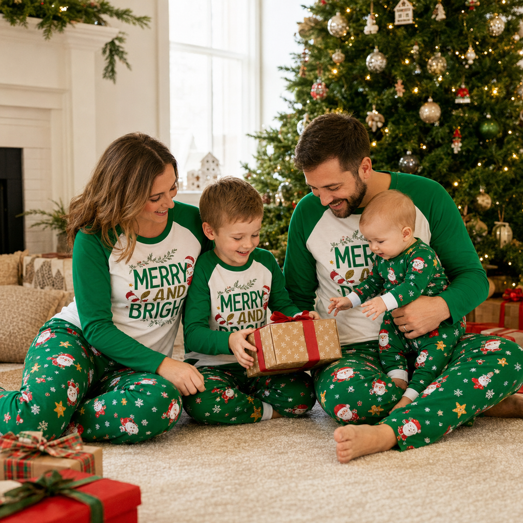 Matching Family Christmas Pajamas - Gnome Print, Green
