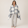 Women's Plaid Fleece Wearable Blanket Poncho with Buttons