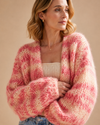 Women's Pink Fluffy Cardigan | Cropped Color-Block Knit