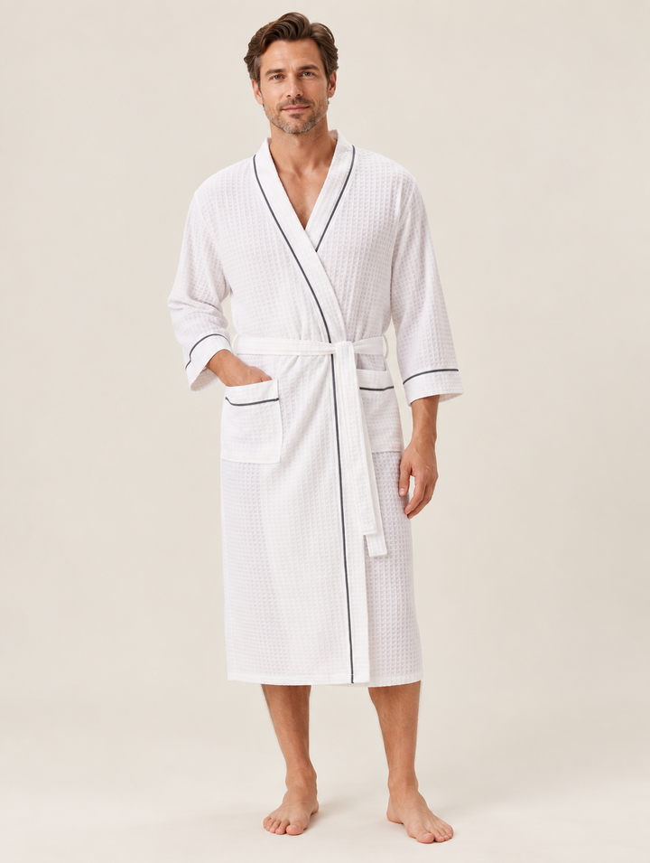 Matching Couples Robes, Long Waffle Kimono with Tie Belt