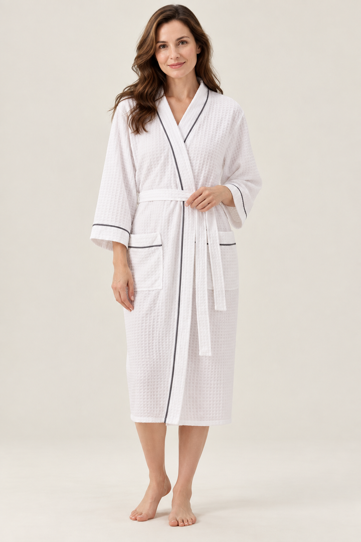 Matching Couples Robes, Long Waffle Kimono with Tie Belt