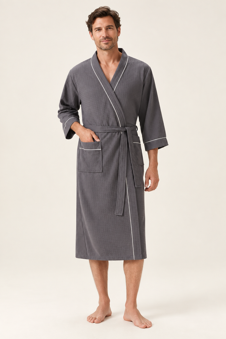 Matching Couples Robes, Long Waffle Kimono with Tie Belt