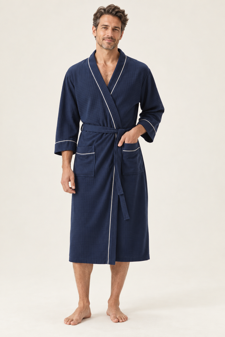 Matching Couples Robes, Long Waffle Kimono with Tie Belt