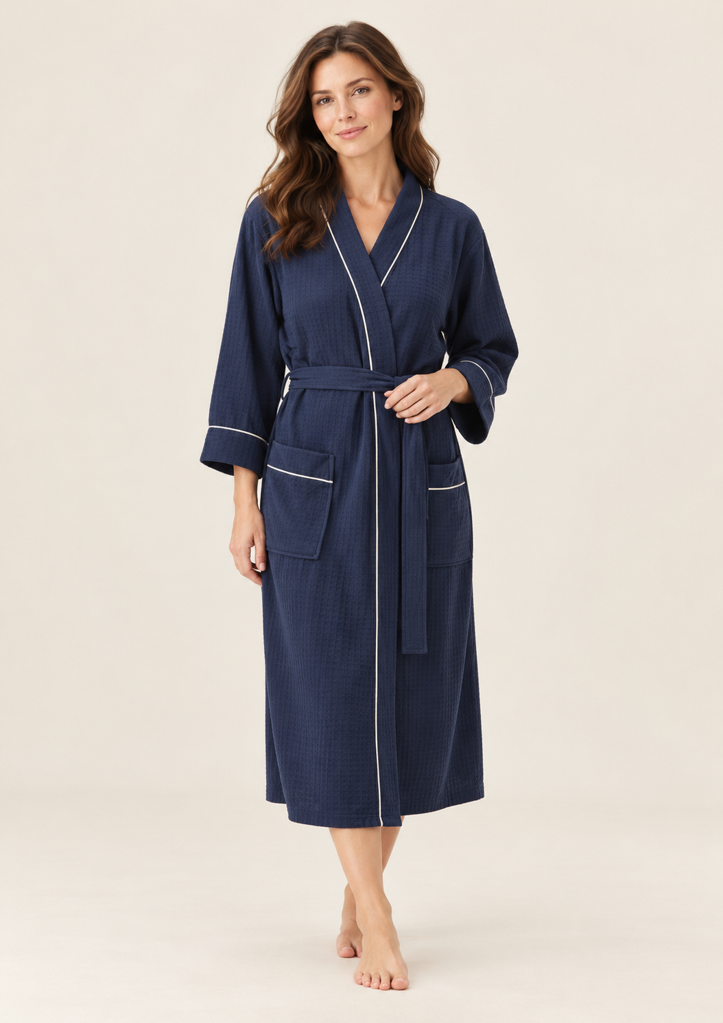 Matching Couples Robes, Long Waffle Kimono with Tie Belt