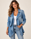 Women's Waterfall Denim Jacket | Longline Drape-Front Jacket