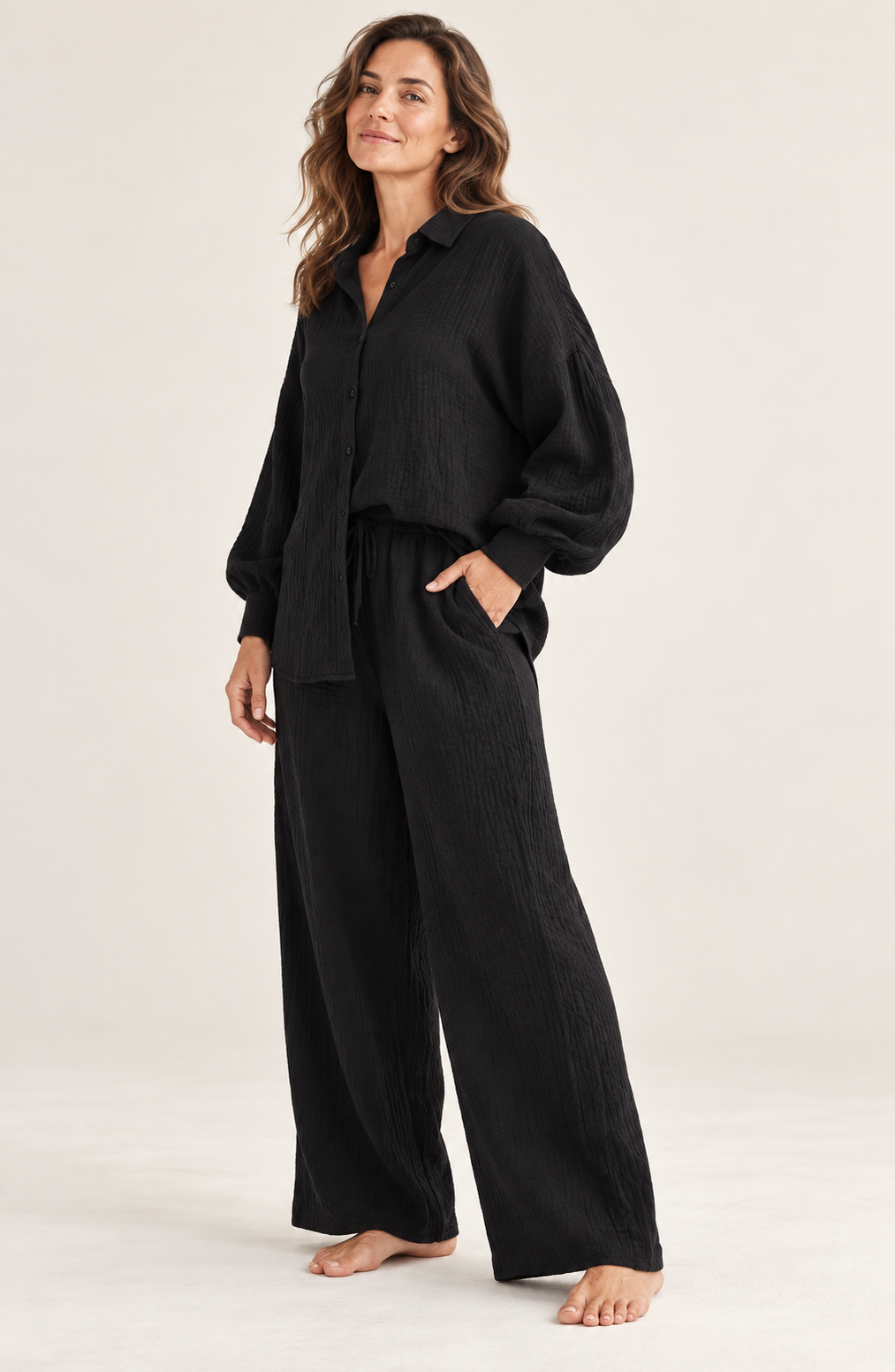 Cotton Lounge Set for Women, Oversized Shirt and Pants