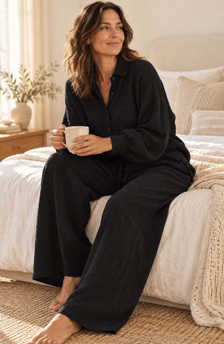 Cotton Lounge Set for Women, Oversized Shirt and Pants