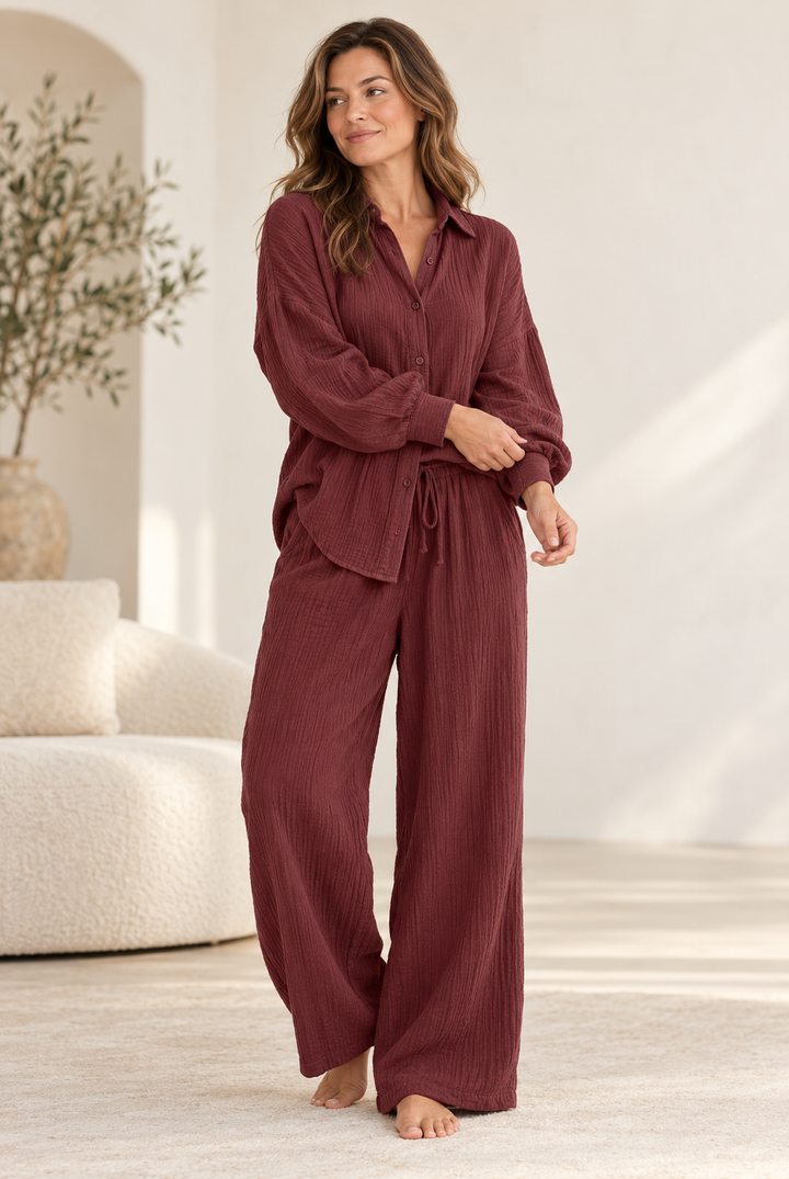 Cotton Lounge Set for Women, Oversized Shirt and Pants