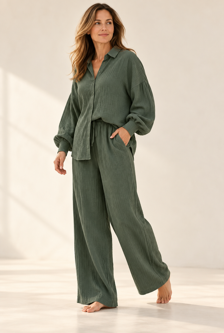 Cotton Lounge Set for Women, Oversized Shirt and Pants