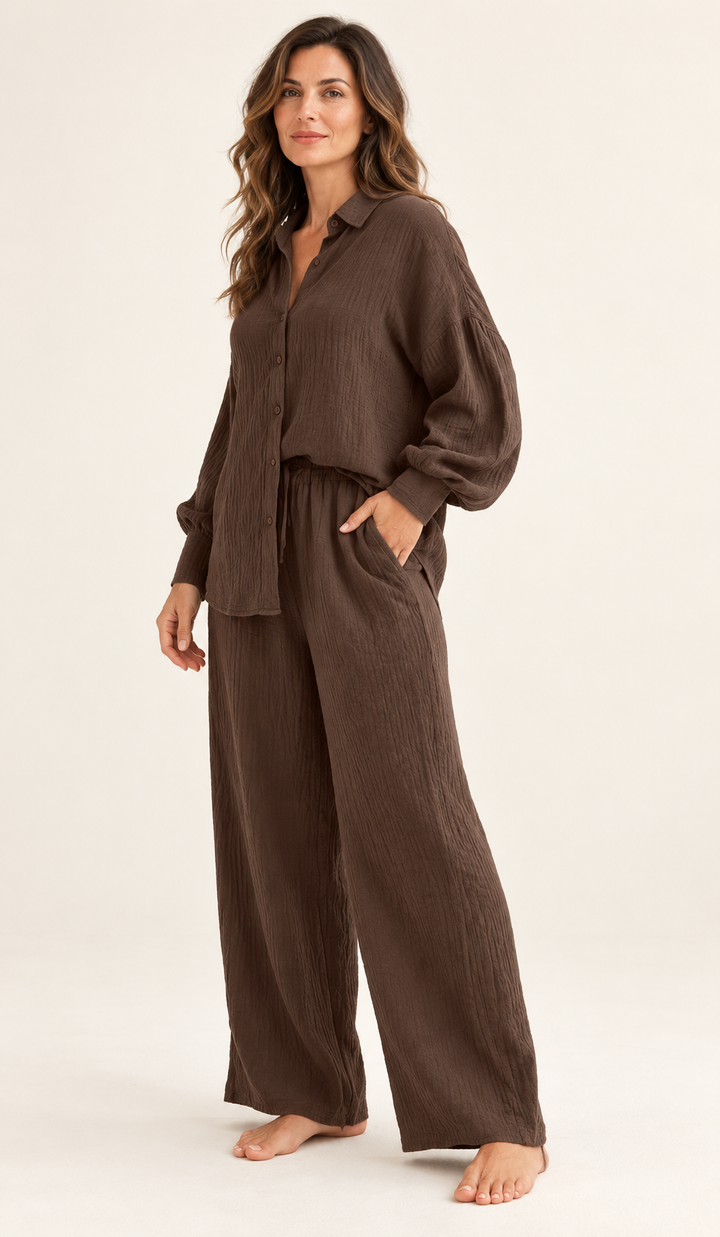 Cotton Lounge Set for Women, Oversized Shirt and Pants