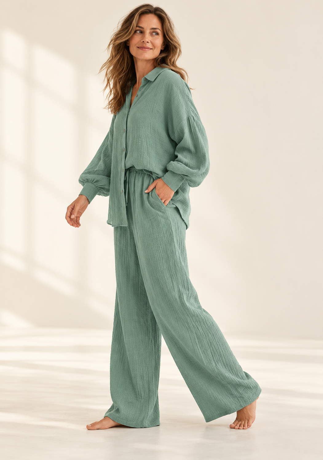 Cotton Lounge Set for Women, Oversized Shirt and Pants