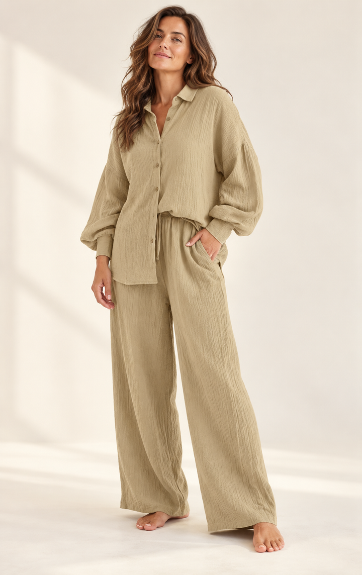 Cotton Lounge Set for Women, Oversized Shirt and Pants