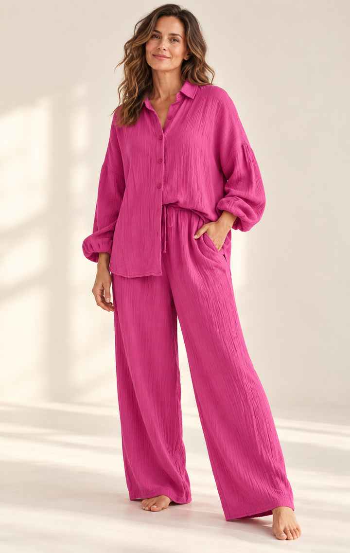 Cotton Lounge Set for Women, Oversized Shirt and Pants