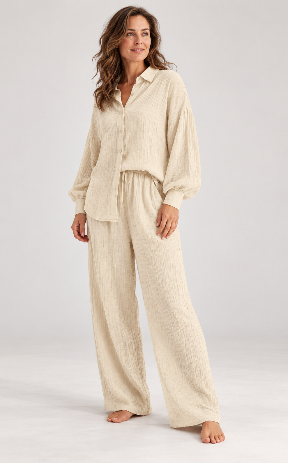 Cotton Lounge Set for Women, Oversized Shirt and Pants