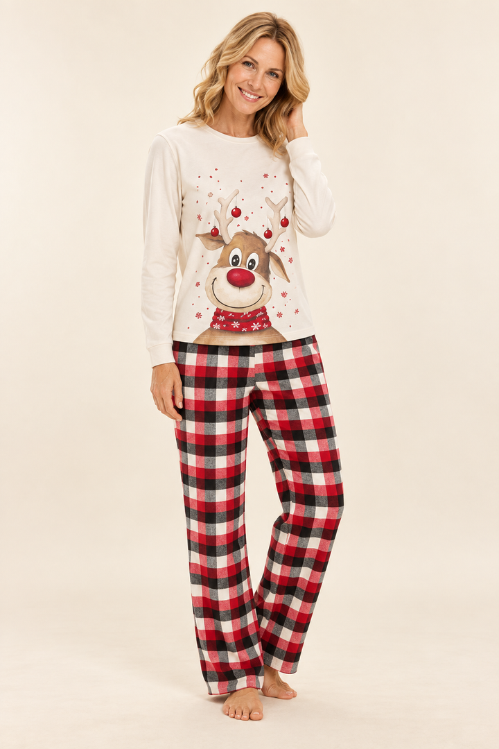 Family Christmas Pajamas, Matching Reindeer Print Sets with Plaid Pants