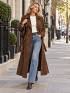 Women's Suede-Look Trench Coat | Belted Longline Lapel Coat